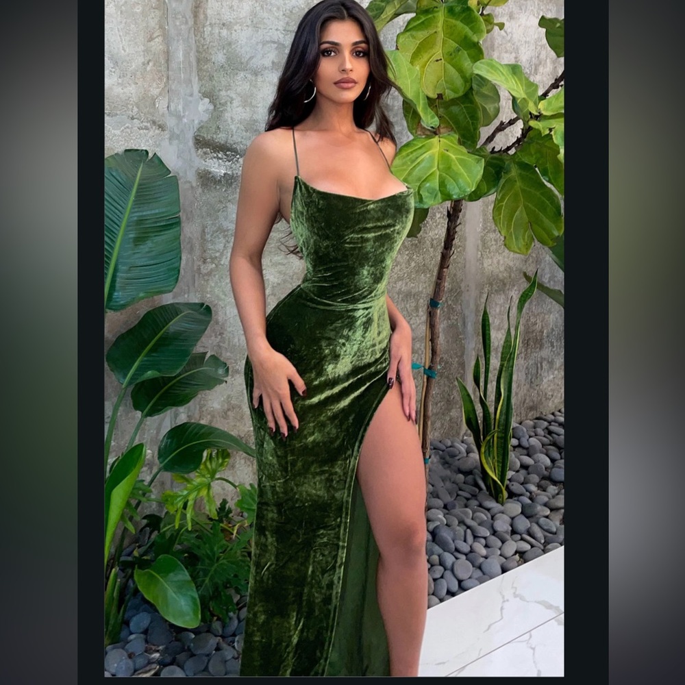 Olive green prom or wedding guest dress